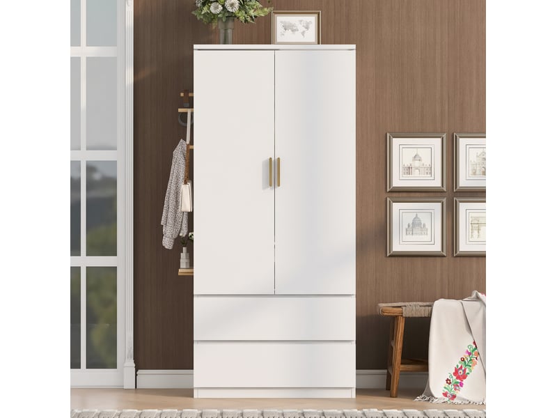  Armoire avec panneau perforé et 2 tiroirs 2 portes 70x50x170 cm, coloris blanc  - Conforama B