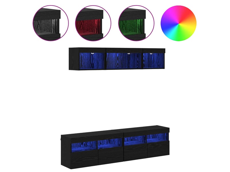  Unités murales tv avec led 5 pcs chêne noir bois d'ingénierie shl80032  - Conforama D