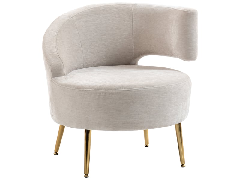  Fauteuil en tissu chenille et pieds en acier doré 69 x 65 x 67 cm blanc crème  - Conforama A