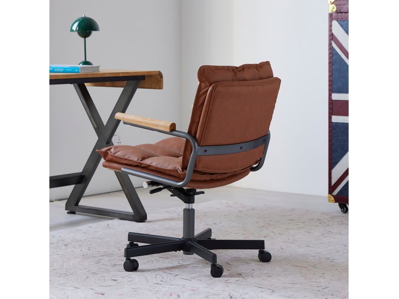  Chaise de bureau en similicuir marron réglable, pivotante 360° avec roulettes  - Conforama D