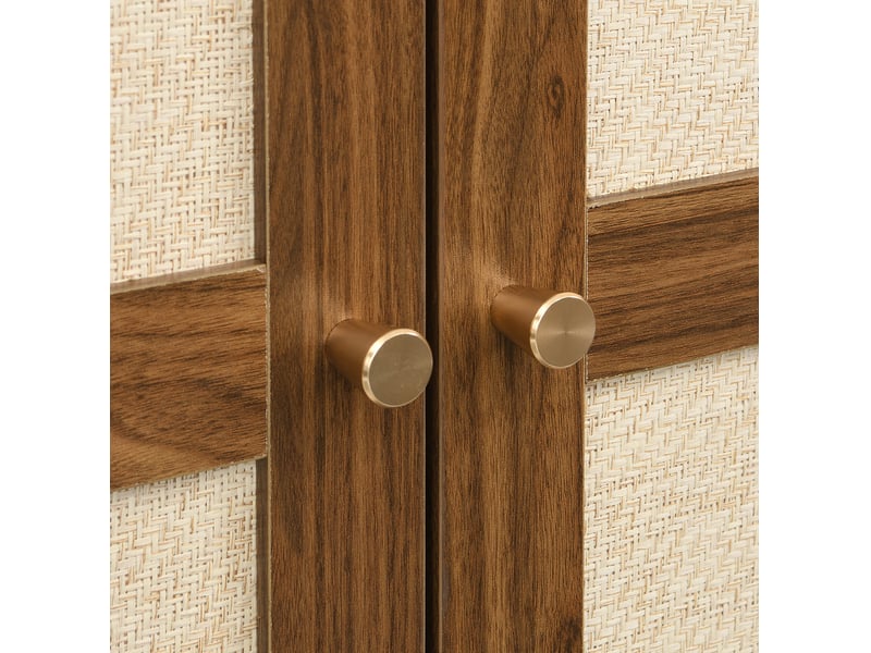  Armoire 80x55x180 cm, 2 portes, 2 tiroirs, penderie, niche arquée, mdf et pe aspect rotin, noyer et beige  - Conforama E