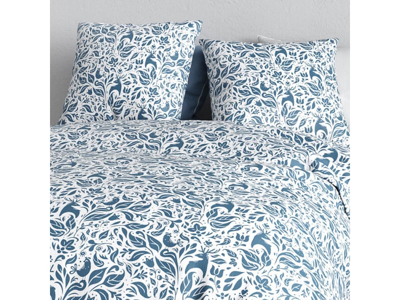  Parure housse de couette 240x220cm + 2 taies motif bucolique bleu 100% coton - bulma BULMA - Conforama C