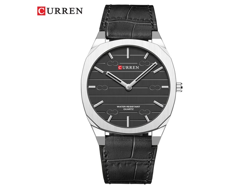 Montre-bracelet ultra-fine et étanche avec un grand cadran, en noir et blanc, pour hommes et femmes.