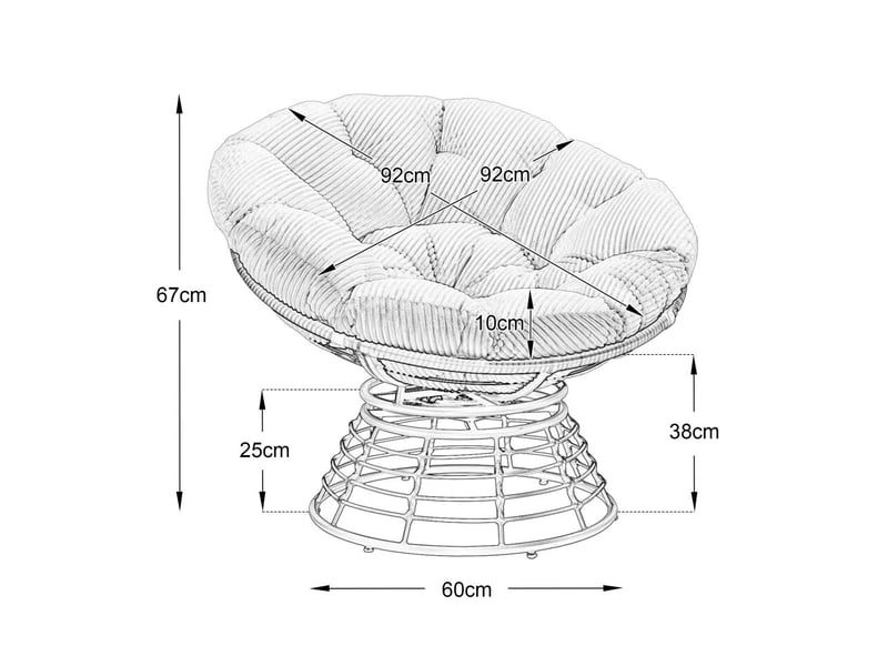  Fauteuil papasan pivotant à 360° en résine tressée - 92x92x67cm - coussin épais velours côtelé confortable - marron et vert  - Conforama E