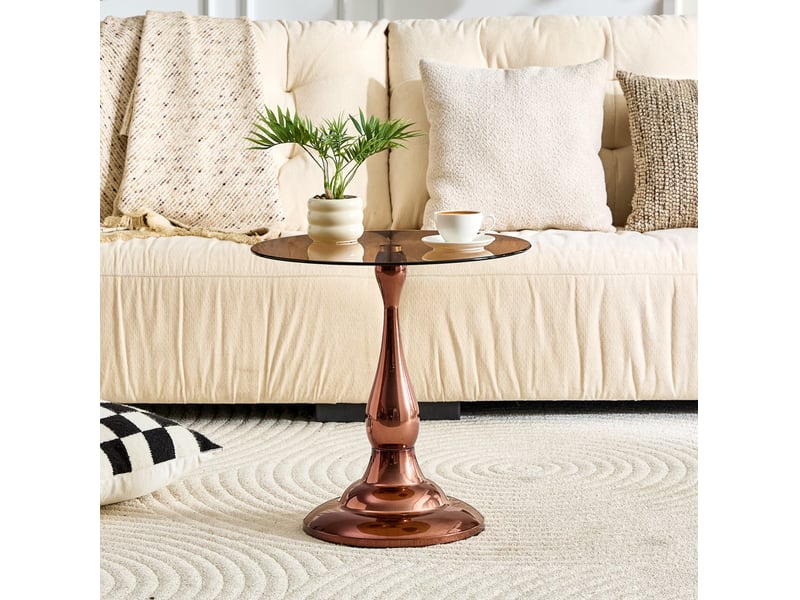  Table d'appoint ronde en verre trempé 50 cm, pied métal, marron, hauteur 51,5 cm  - Conforama D