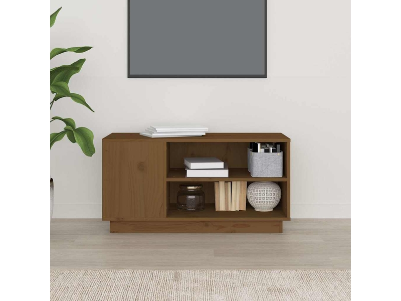  Meuble tv - banc tv - meuble de rangement marron miel 80x35x40,5 cm bois de pin massif  - Conforama C