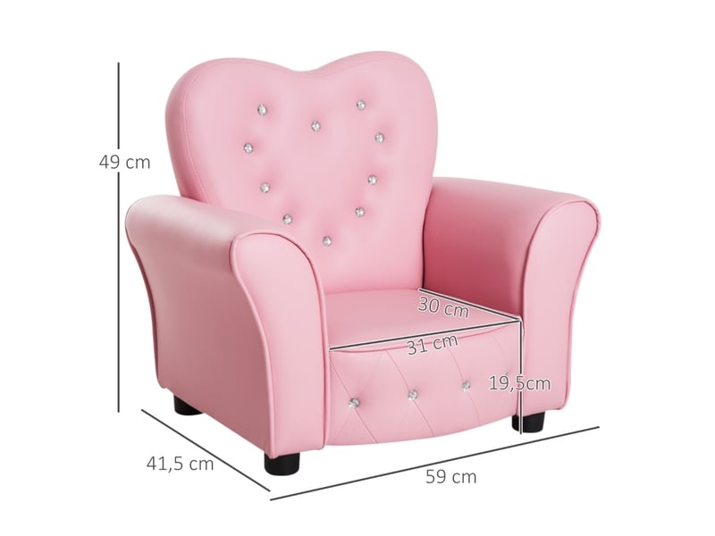  Fauteuil enfant rose 59 x 41,5 x 49 cm en pvc, assise en mousse pour chambre ou salle de jeux dès 1,5 ans  - Conforama C