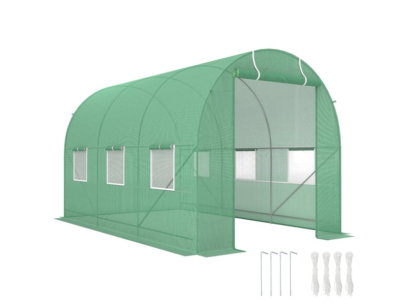  Serre tunnel 350x200x200 cm, tomates, porte6 fenêtres, acier galvanisépe, ancragescordes, verte.  - Conforama A
