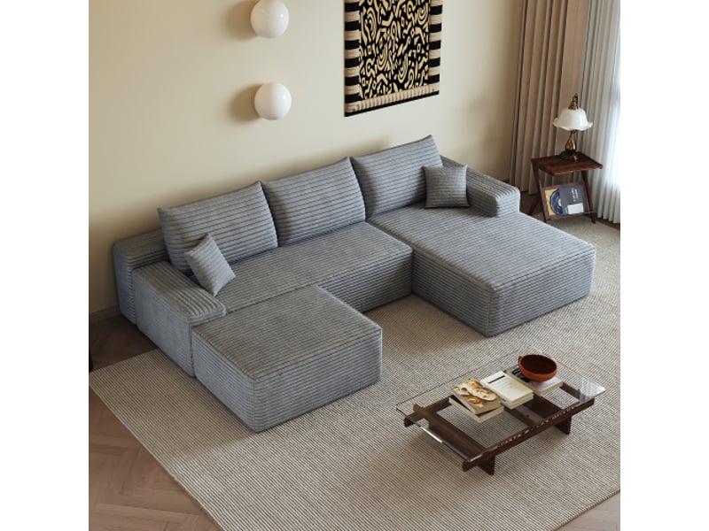  Canapé d'angle modulaire gris 270 cm – chaise longue en l, sans montage, idéal salon et chambre  - Conforama E