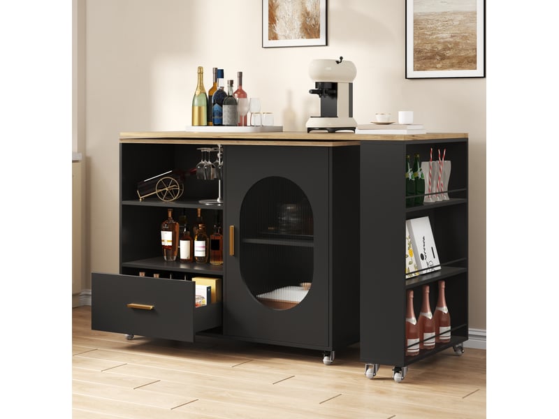  Îlot de cuisine mobile avec plateau pivotant 360° 120-180x60x90 cm noir naturel  - Conforama W