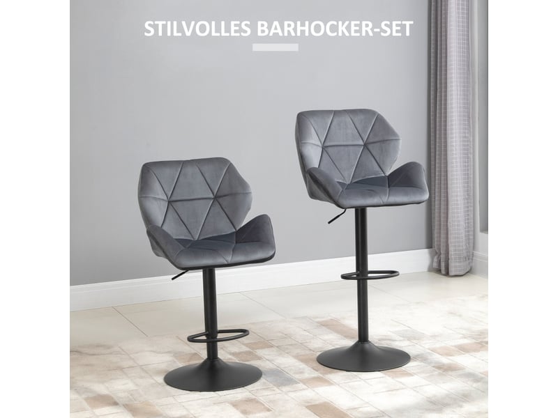  Lot de 2 tabourets de bar réglables,57x58x97-117 cm,pivotants,polyester,gris  - Conforama D