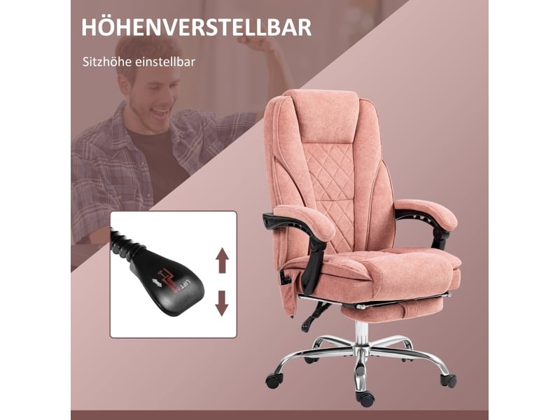  Chaise de bureau massante rose avec chauffage lombaire, inclinaison 135° et repose-pieds pour vos pauses  - Conforama E