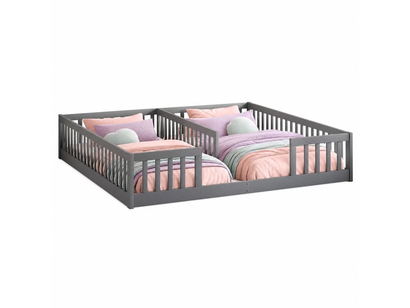 Lit enfant à 2 couchages de 90x200 cm avec barrières, en pin et mdf - Conforama A