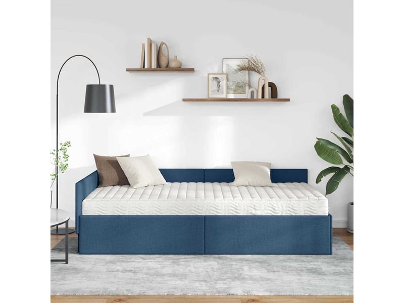 Lit adulte, lit simple, cadre de lit d'angle avec matelas autre 2 pièces bleu tissu cf6720 - Conforama C