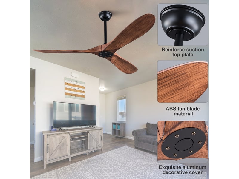  Ventilateur de plafond sans lumière 3 pales abs moteur dc noir noyer d 152 cm W5766P467480 - Conforama E