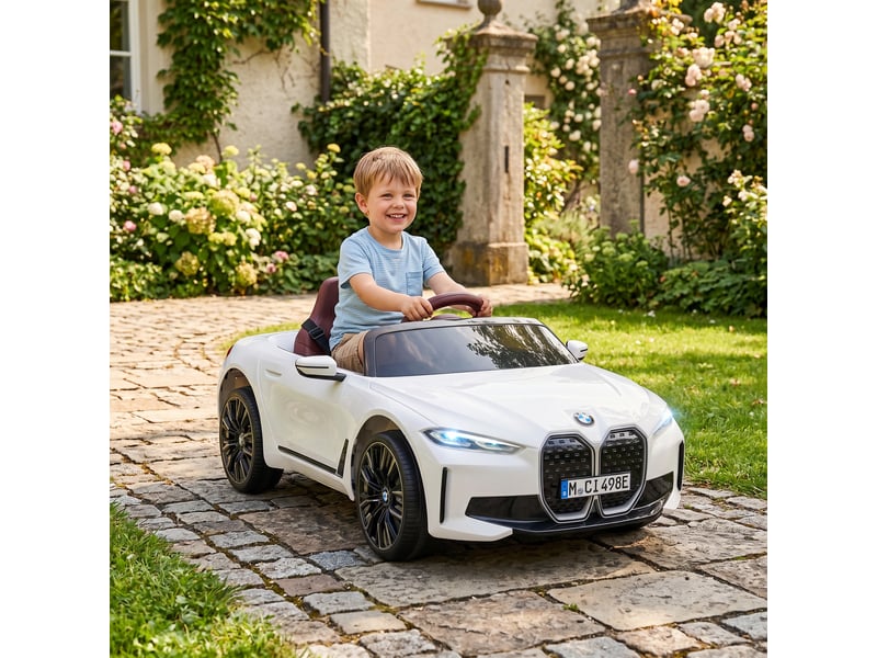  Voiture électrique bmw sous licence pour enfants de 3 à 6 ans avec télécommande, klaxon et phares, 115 x 67 x 45 cm, blanche  - Conforama C