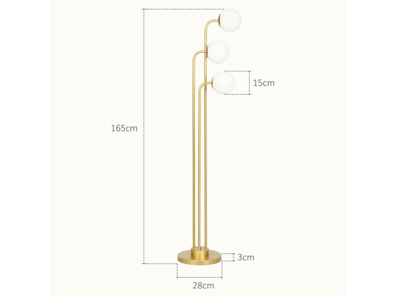  Lampadaire 120 w à abat-jour orientables, métal doré, h165 cm, interrupteur au pied, lampe de lecture  - Conforama E