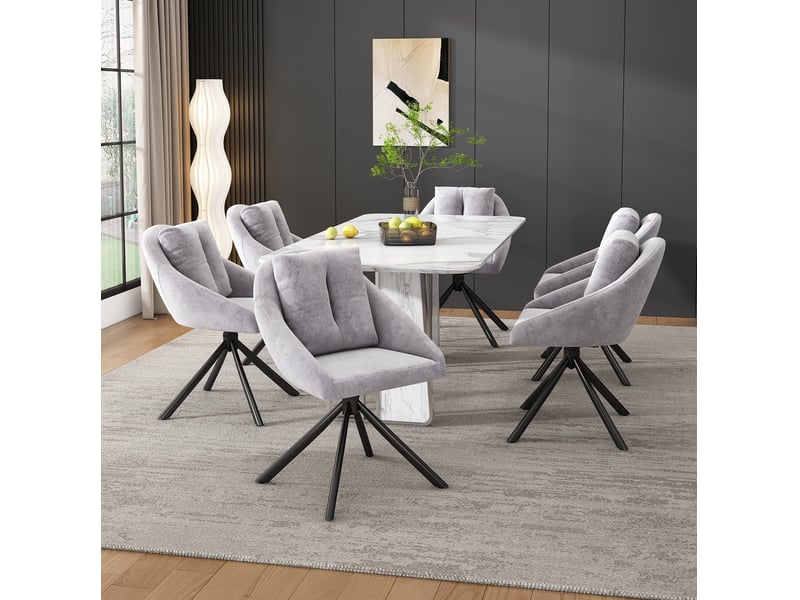  Lot de 2 chaises pivotantes 65x59x79 cm, confortables, velours gris, design ergonomique, pieds en métal noir  - Conforama E