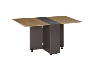 Table de salle à manger pliante en panneaux de particules avec 2 tiroirs et 1 placard, pouvant accueillir jusqu'à 6 personnes, 140 x 76 x 76 cm