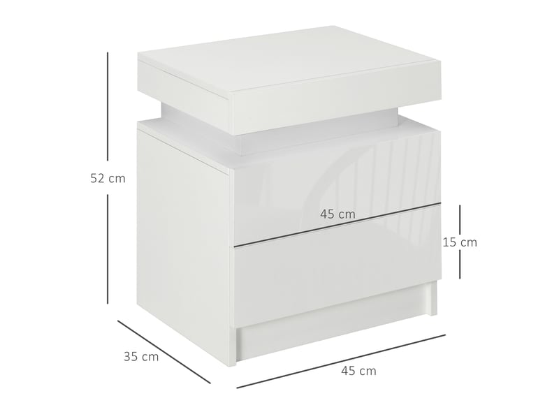  Table de chevet table de nuit lumière led rvb panneau haute brillance avec 2 tiroirs pour chambre salon à coucher blanc  - Conforama C