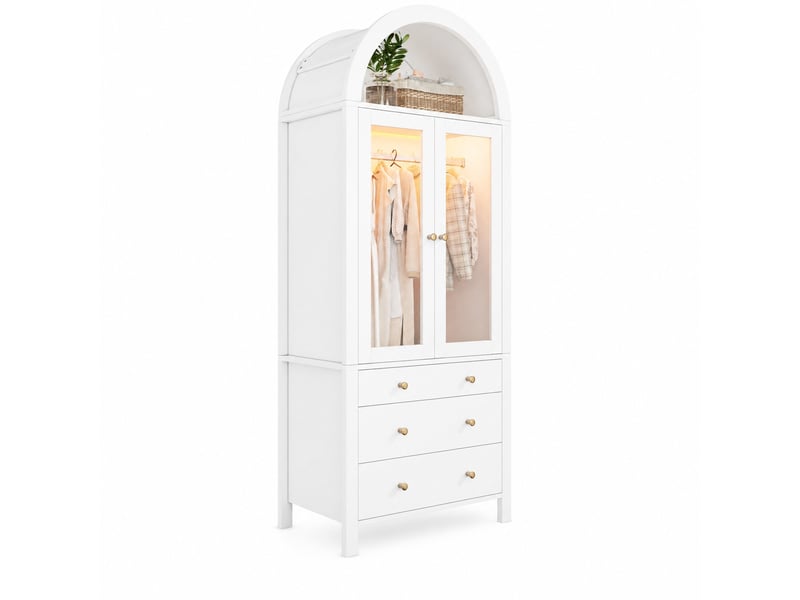  Armoire,80x50x200 cm,avec led, portes vitrées et 3 tiroirs,mdf,blanche  - Conforama A