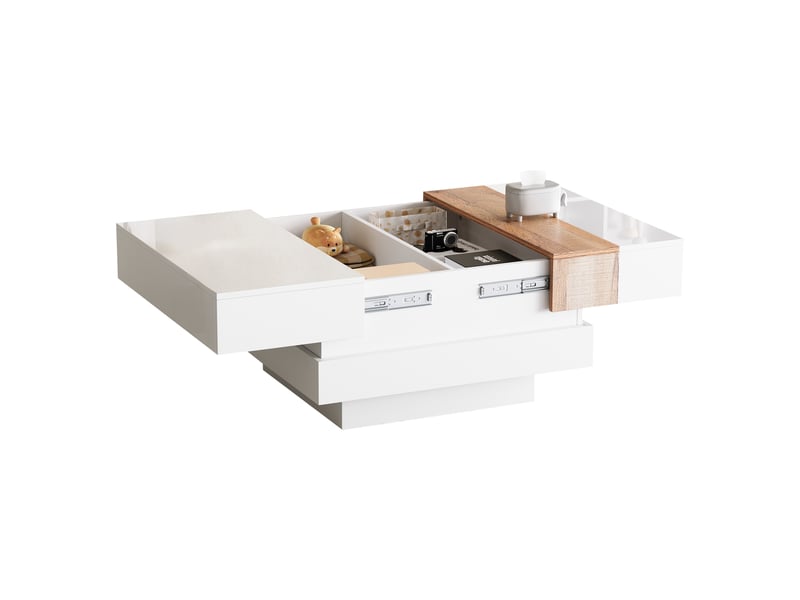  Table basse carrée avec plateau coulissant et 2 compartiments cachés en panneaux de particules, pour salon, 70×70×39 cm  - Conforama A