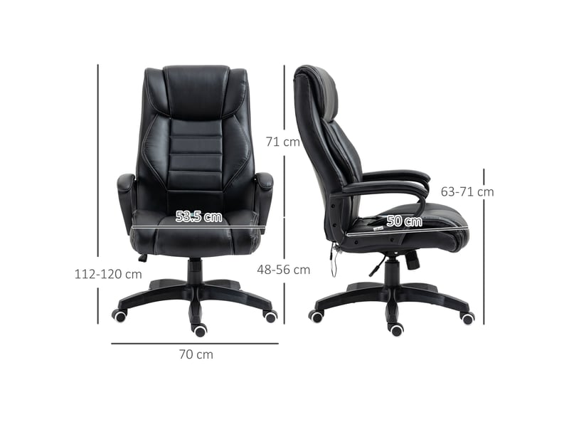  Fauteuil de massage de bureau réglable en hauteur (6 points), similicuir noir, 66 x 78 x 112-120 cm  - Conforama E
