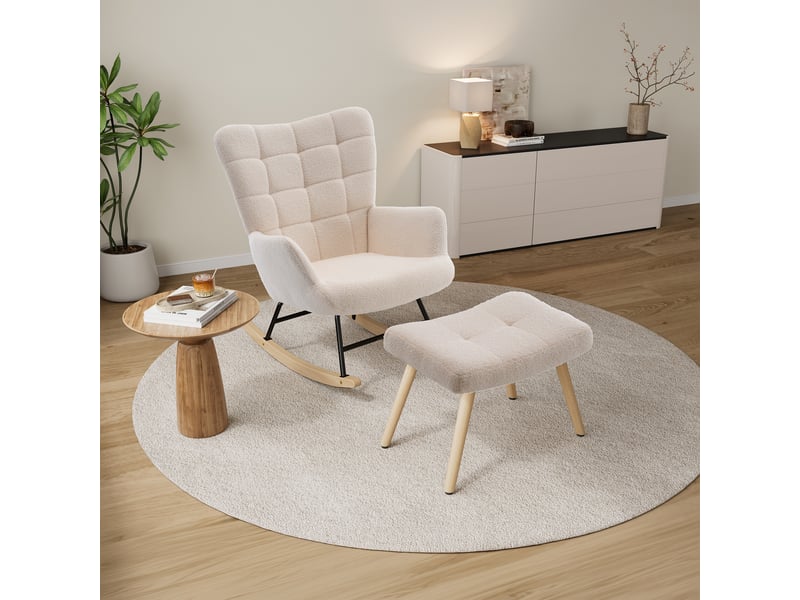  Tcqpz fauteuil à bascule 91x61x88 cm beige avec repose-pieds  - Conforama B