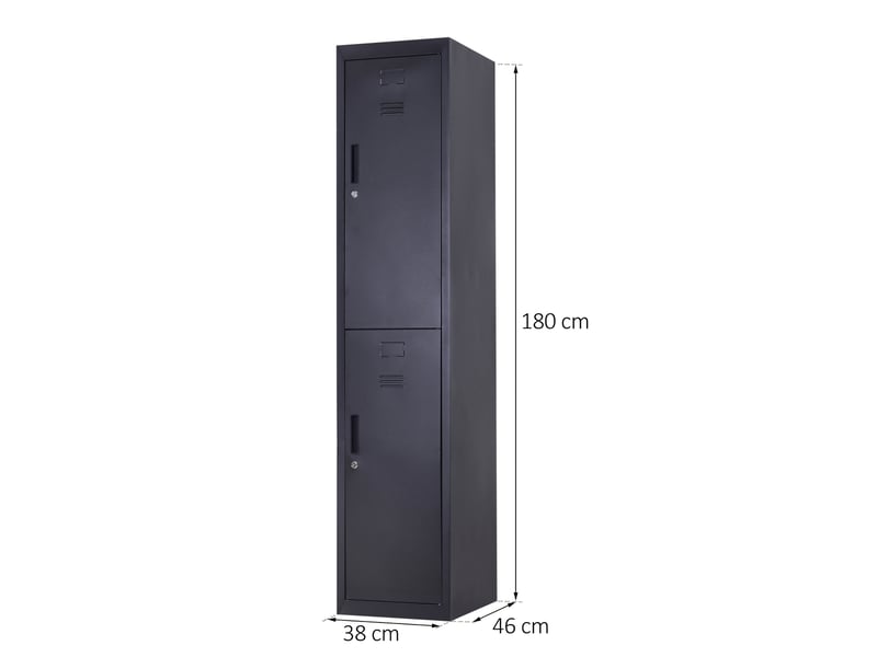  Armoire à casiers à 4 niveaux, casier vestiaire métallique avec 2 portes verrouillables à 2 clés, noir, 38x46x180cm  - Conforama C