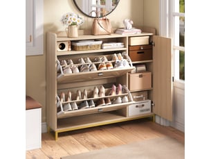 Meuble à chaussures 110x24x100 cm, armoire à chaussures, meuble d'entrée, placard latéral, meuble salon, mdf, naturel