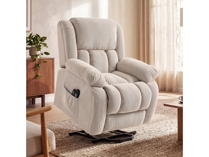Fauteuil releveur électrique massant chauffant inclinable repose-pieds tissu beige - Conforama B