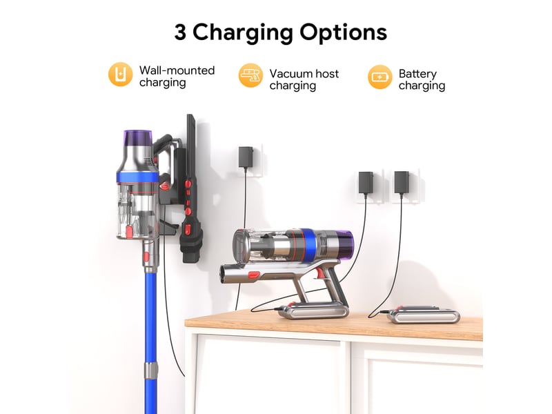  Aspirateur sans fil,écran tactile, 48 kpa 600 w, 4 modes de puissance d'aspiration,convient aux tapis à poils d'animaux et aux sols en bois dur,bleu  - Conforama E