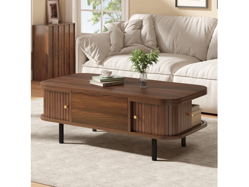  Table basse relevable avec rangement, table salon en mdf finition noyer, 101x51x52.5 cm  - Conforama W