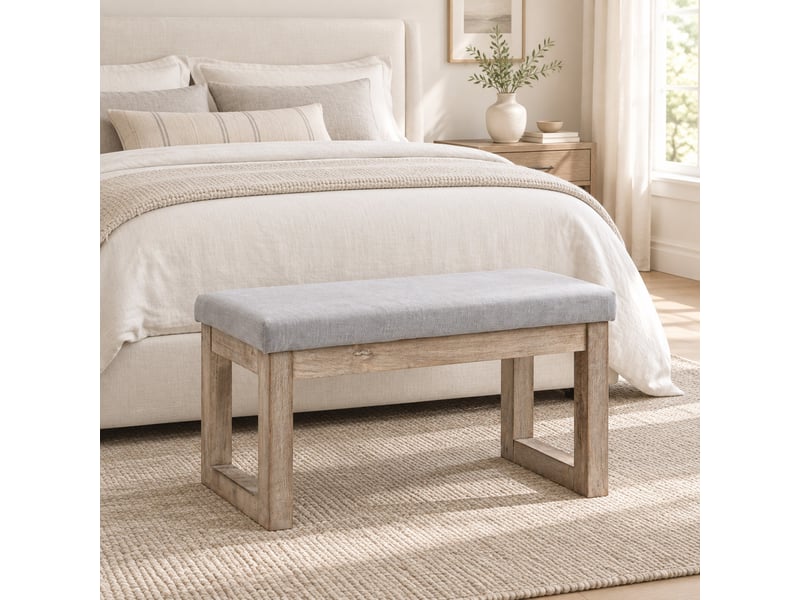  Banc rembourré modenvie en polyester gris 68 x 38 x 42 cm style campagne  - Conforama D