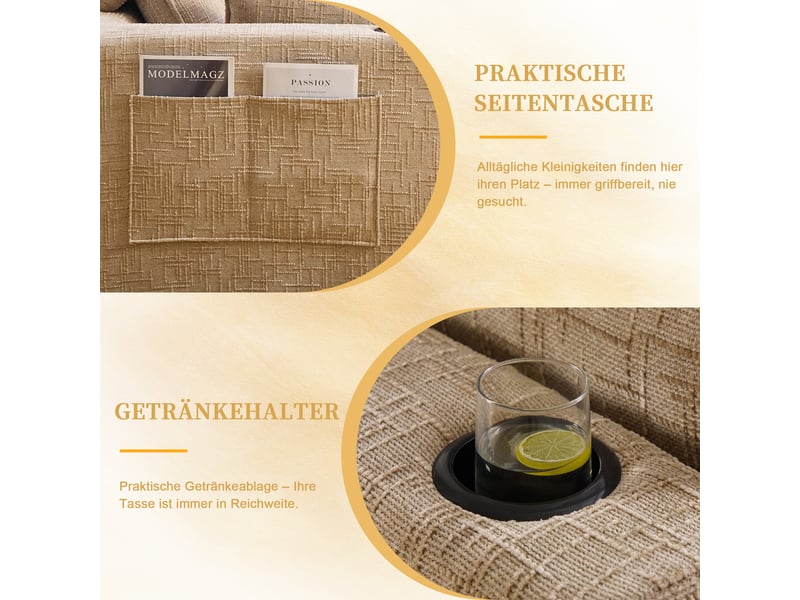  Canapé modulable compression d'angle en u,322x161x75cm,velours côtelé,canapé 4 places avec 2 poufs,porte-gobelets,poches latérales,sans montage,kaki  - Conforama D
