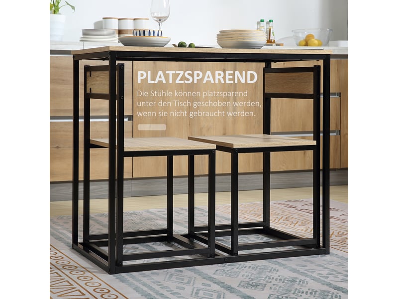  Ensemble table et chaises avec 1 table et 2 chaises  - pour 2 personnes - panneaux mélaminés et métal - chêne  - Conforama E