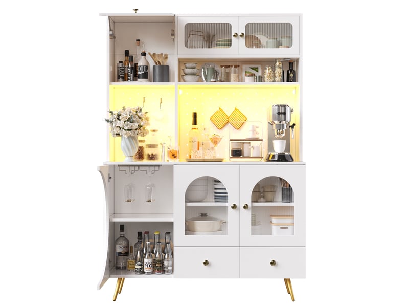  Meuble de cuisine muvano, buffet haut blanc avec éclairage intégré et prises usb  - Conforama A