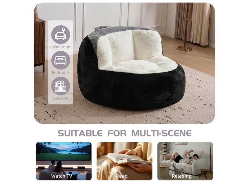  Pouf en fausse fourrure multicolore noir blanc gris T6011P525249 - Conforama E
