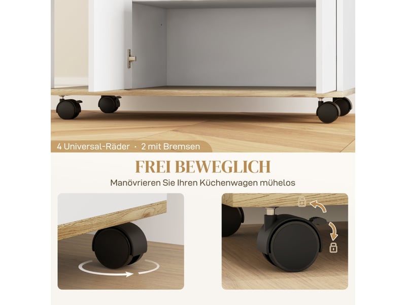  Chariot de cuisine blanc et bois, desserte de cuisine à roulettes, 80cm (sans matelas)  - Conforama E