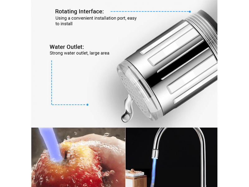  Robinet de cuisine à 3 couleurs de lumière led changeante avec capteur de température et jet d'eau pour douche  - Conforama C