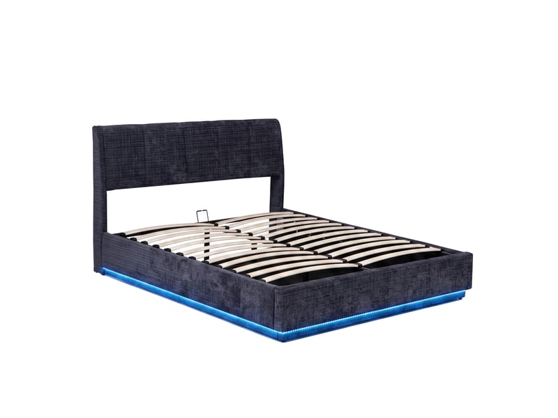  Lit double capitonné tröstiar avec éclairage led 140 x 200 cm bleu [en.casa] Tröstiar - Conforama A