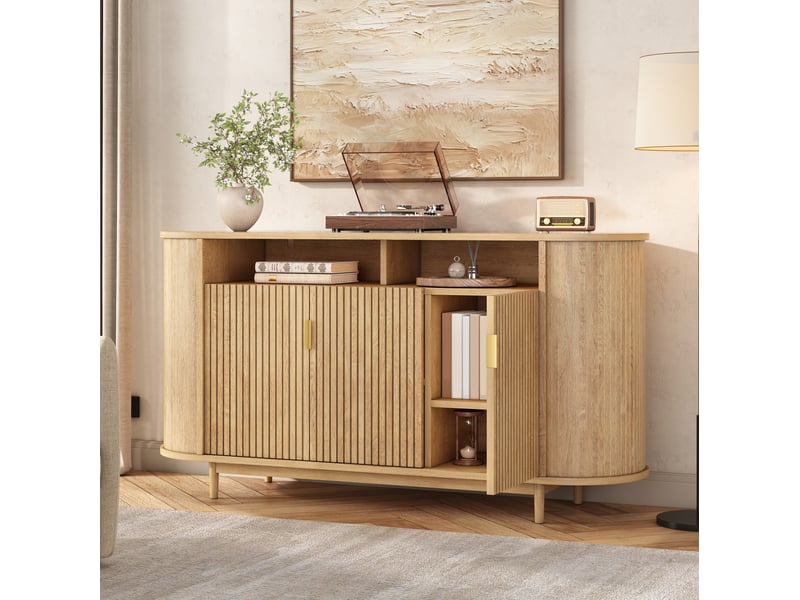Buffet et enfilade 3 portes, niche ouverte, pieds en pin pour salon, façade à lignes verticales 140 × 40 × 78 cm - Conforama B