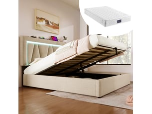 Lit coffre 140x200 cm <strong></strong>  <strong></strong> coloris beige