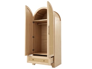Armoire modenvie 70 x 55 x 170 cm 2 portes avec 2 tiroirs décor rotin coloris bois