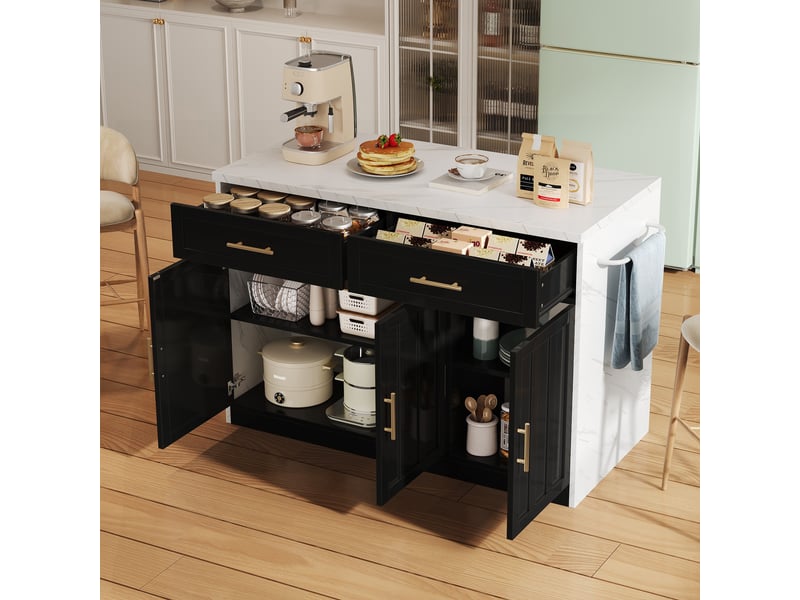  Îlot de cuisine 3 portes 2 tiroirs coloris noir mdf îlot de cuisine noir - Conforama B