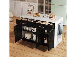 Îlot de cuisine 3 portes 2 tiroirs coloris noir mdf