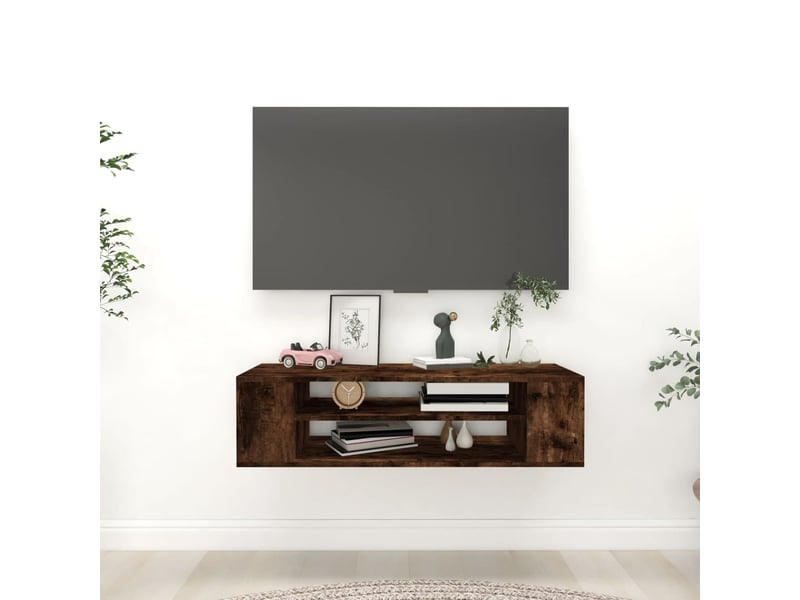  Meuble tv - banc tv - meuble de rangement suspendue chêne fumé 100x30x26,5cm bois d'ingénierie  - Conforama B