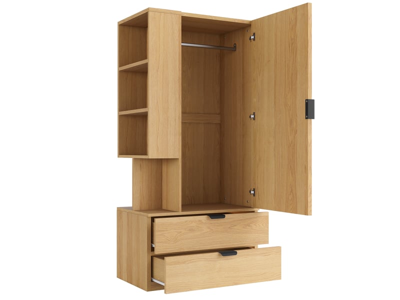  Armoire-penderie 70x50x170cm avec 2 grands tiroirs, étagères multiniveaux et espace de suspension, meuble de rangement multifonction,naturel evarich - Conforama D