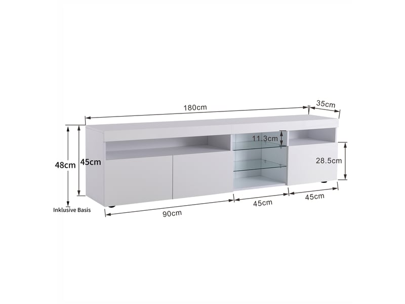  Meuble tv moderne blanc 180 cm en mdf avec led multicolore et 3 portes  - Conforama C