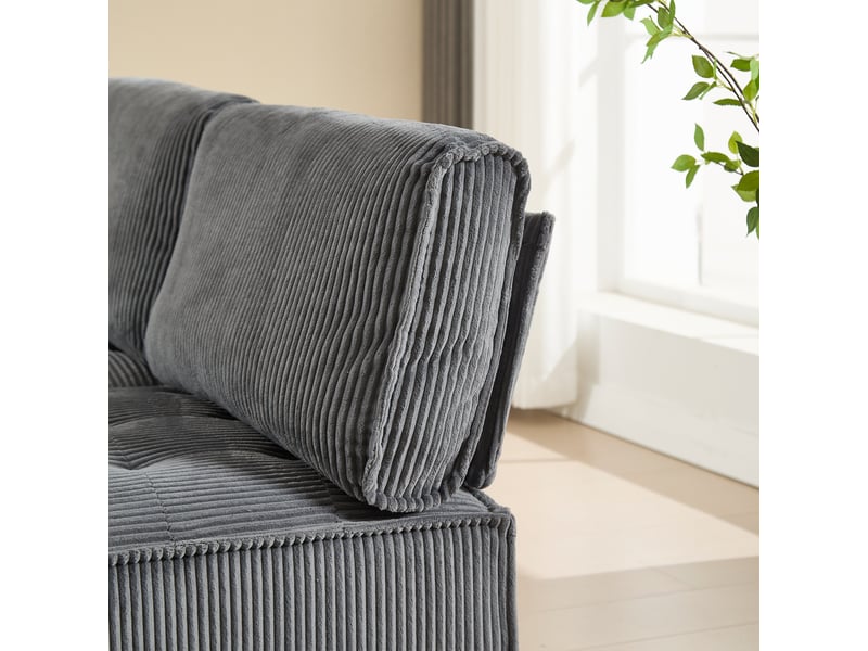  Canapé modulable 6 places gris en velours côtelé, structure bois et métal, design panoramique pour grand salon  - Conforama W